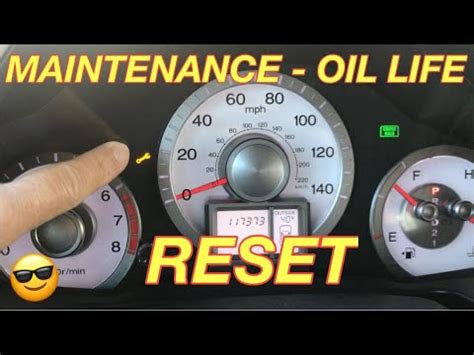 Press the "SELECT/RESET" knob until the engine life indicator is displayed. Press the "SELECT/RESET" knob for more than 10 seconds, the indicator and the maintenance code (s) will blink. Press the "SELECT/ RESET" knob for 5 more seconds, the maintenance code (s) will disappear and oil life will be reset to 100. Turn the ignition off.. 