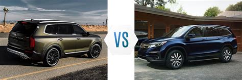 Honda pilot vs kia telluride. Jul 2, 2023 · The 2023 Kia Telluride measures 196.9 inches in length, 78.3 inches in width, and 68.9 inches in height, with a wheelbase of 114.2 inches. It has a curb weight of 4,112 pounds. The 2023 Honda Pilot, on the other hand, has a length of 200.2 inches, a width of 78.5 inches, and a height of 72.0 inches. 