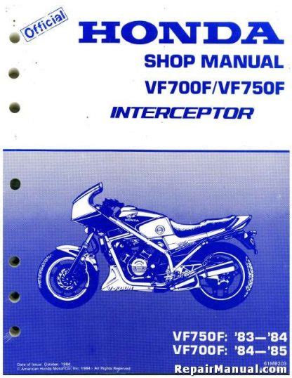 Honda vf750f 1983 1984 vf700f 1984 1985 repair manual. - Kymco grand dink 250 service manual.