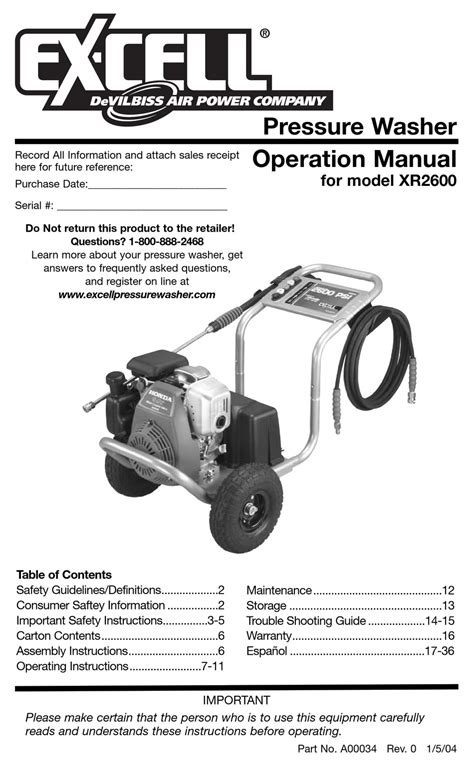 Honda xr2600 pressure washer engine owners manual. - Repair manual for frigidaire washing machine.