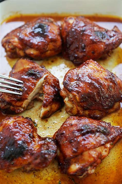 Honey BBQ Baked Chicken Thighs Recipe - Dine and Dish