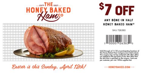Honey baked ham coupons 2023. There are various methods for cooking the formed and smoked ham called a toupie, but the simplest method involves scoring the ham, pouring on a molasses-mustard glaze and baking th... 