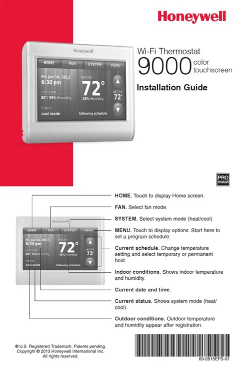 Honeywell 9000 manual pdf. Installation guide for: • THX9000 Prestige HD and Prestige SD thermostats. • Wireless remote control. • Wireless outdoor air sensor. DISCONNECT POWER. shock or equipment damage. MERCURY NOTICE: If this product is replacing a control that contains mercury in a. sealed tube, do not place the old control in the trash. 