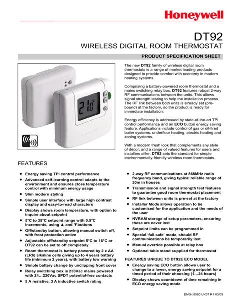 Honeywell International, Inc. Thermostats Data Sheets GlobalSpec