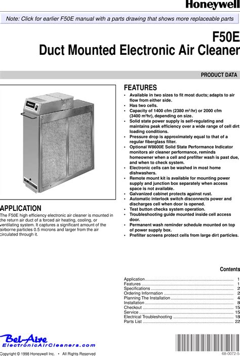 Honeywell electronic air cleaner user manual. - Das handbuch zur vorzeitigen kündigung in kanada.