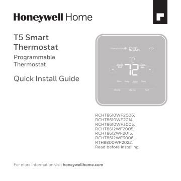 Related Manuals for Honeywell RTH8500. Thermostat Honeywell RTH8500 User Manual. Wi-fi touchscreen (148 pages) ... SMHOM8610KIT, RCHT8612WF2015/W, RTH8800WF2022/U, RCHT8610WF2006/U - Programmable Thermostat Manual (article) Summary of Contents for Honeywell RTH8500.