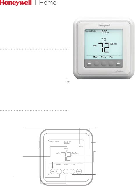 Summary of Contents for Honeywell Home T6 Pro. Page 1 T6 Pro Programmable Thermostat User Guide – Package Includes: • T6 Pro Thermostat • UWP™ Mounting System • Decorative Cover Plate …. 