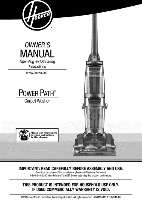 Hoover fh50141 manual. 1. Vacuum thoroughly - For carpet, use a HOOVER® vacuum cleaner with an agitator for best results. Vacuum upholstery with a vacuum cleaner with cleaning tool attachments. Use a crevice tool to reach into tufts and folds. Do not use the carpet cleaner as a dry vacuum cleaner. 2. For upholstery, check cleaning code - Use your HOOVER® 