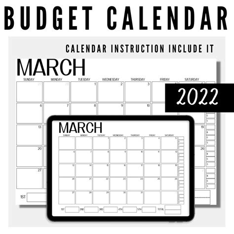 Horizontal Budget Calendar 2022