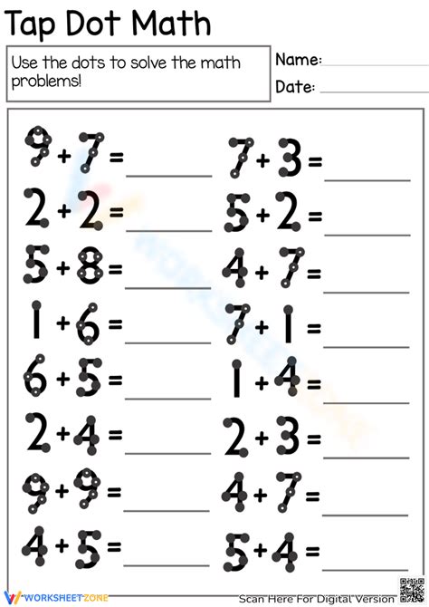 Horizontal Touch Dot Math Worksheet