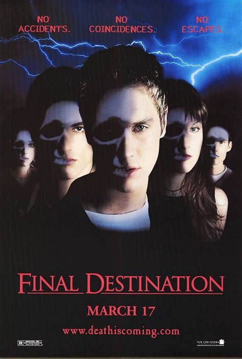 Horror movie final destination. English. Budget. $40 million [2] Box office. $157.9 million [3] Final Destination 5 is a 2011 American 3D supernatural horror film directed by Steven Quale and written by Eric Heisserer. It is the fifth installment in the Final Destination film series and a prequel to Final Destination (2000). Final Destination 5 stars Nicholas D'Agosto, Emma ... 