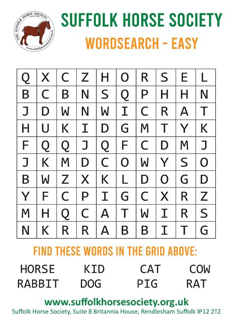 Horse Word Search Activity Sheet