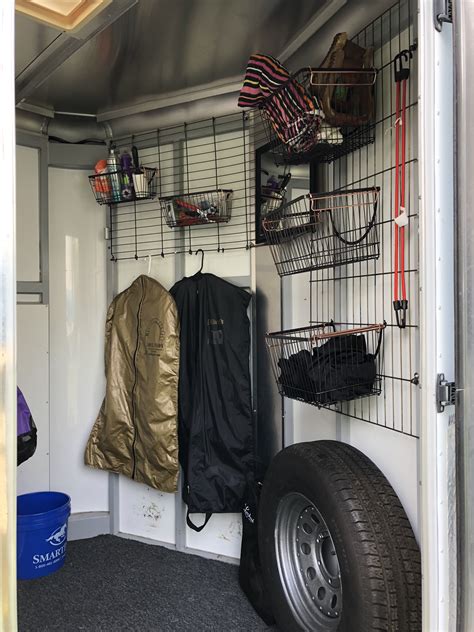 Horse trailer storage ideas. 6) RV Hose Storage. These bags are great to keep your underbelly more organized and easily identify which bag has which hose or cords. F resh water Bag: water hoses, water filter, and water pressure monitor. Dirty water Bag: sidewinder, black tank flush hose, stinky slinky attachments. 