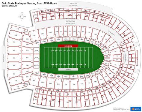 Seating at Ohio Stadium For the best view, visitors should try and sit in sections 26, 28, and 30 A on the east side of the stadium, or sections 25, 27, and 29 A on the west side of the stadium. These seats are at the second closest seating level to the field, located close to the marching band's seats and the tunnel where the Ohio State ....