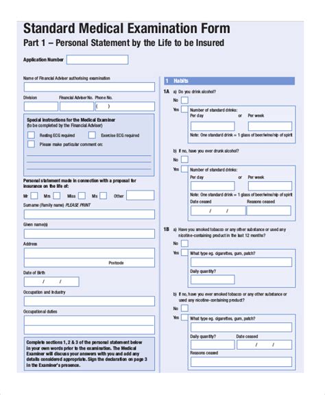 Hospital Examination Form Sample Forms