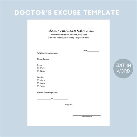 Hospital Excuse For Work Template