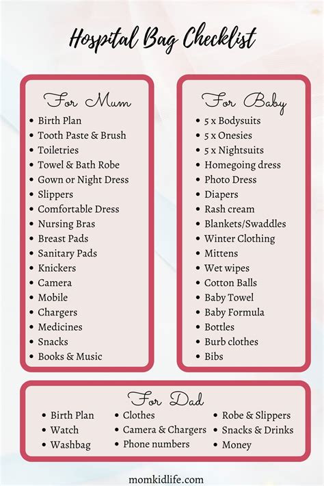 Hospital bag checklist for mum and baby + printables