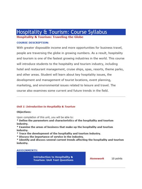 Hospitality And Tourism Management Course Syllabus
