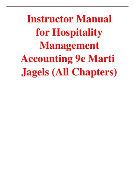 Hospitality Management Accounting Instruction Manual
