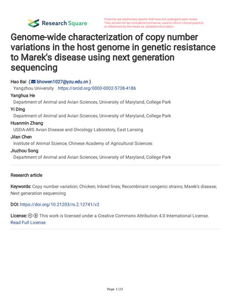 Host genetic resistance to Marek