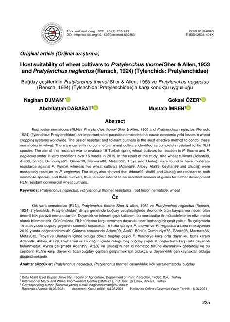 Host suitability of wheat cultivars to Pratylenchus thornei Sher ...