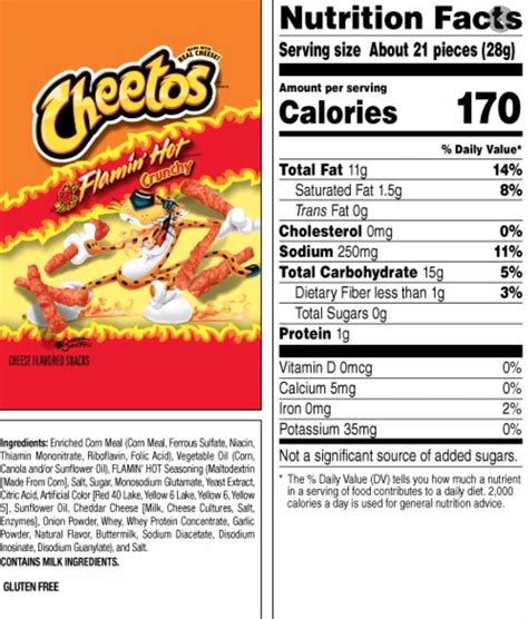 Hot Cheetos Calories, Carbs & Nutrition Facts MyFitnessPal