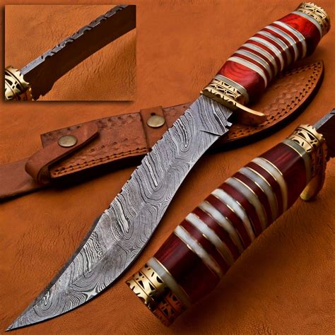 Hot Item Bowie Knife Damascus Camel Bone Brass Guard …