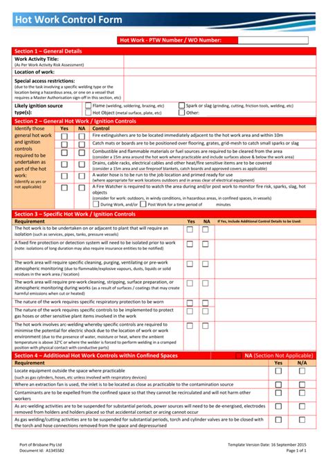 Hot Work Control Form