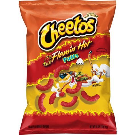 Hot cheeto puffs. CHEETOS® Crunchy FLAMIN' HOT® Cheese Flavored Snacks 10 Multi-Pack. View Product View Product. CHEETOS® snacks are the much-loved cheesy treats that are fun for everyone! You just can’t eat a CHEETOS® snack without licking the signature “cheetle” off your fingertips. And wherever the CHEETOS® brand and CHESTER CHEETAH® go, cheesy ... 