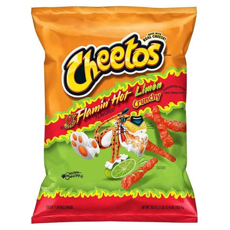 Hot cheetos lime. Let your inner cheetah run and feel good about it. Nutrition Facts. Information about serving. About 8 Servings Per Container. Serving Size. 34 pieces (28g) Nutrition Fact. Value / Daily Value. As Packaged. 