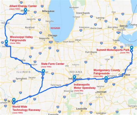 Wednesday, August 25, 2021. Lucas Oil Raceway, Indianapolis, Indiana. Day 3 Route Map (from Montgomery County Fairgrounds, Infirmary Rd entrance) Thursday, August 26, 2021. World Wide Technology .... 