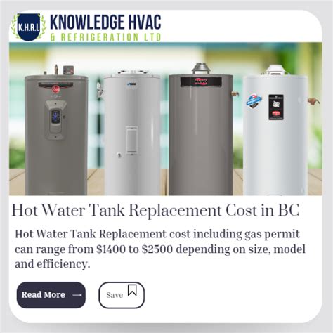 Hot water tank replacement cost. The cost of water heated by electricity is $100 to $300 per year more than gas, depending on the cost of electricity in your area. However, a gas heater can cost more up front, both to purchase and install. A 50-gallon electric, tank-style water heater is about $500 to $1,800 for the tank only, while a gas heater is $700 to $4,000 . 