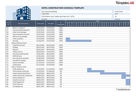 Hotel Construction Schedule Template