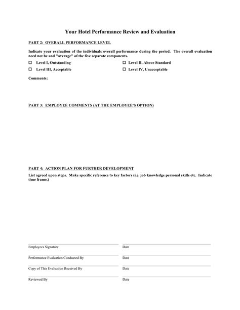 Hotel employee evaluation form in Word and Pdf formats page 2 of 2
