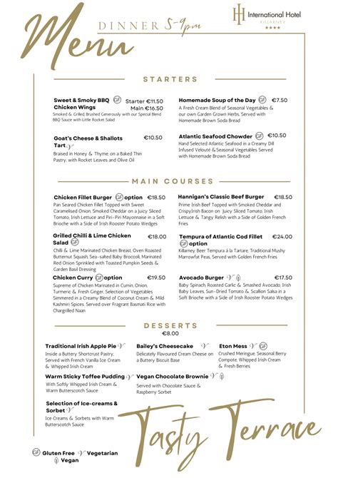 Hotel killarney bar menu. .  ...