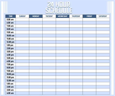 Hour Daily Schedule Template Excel Planner 24