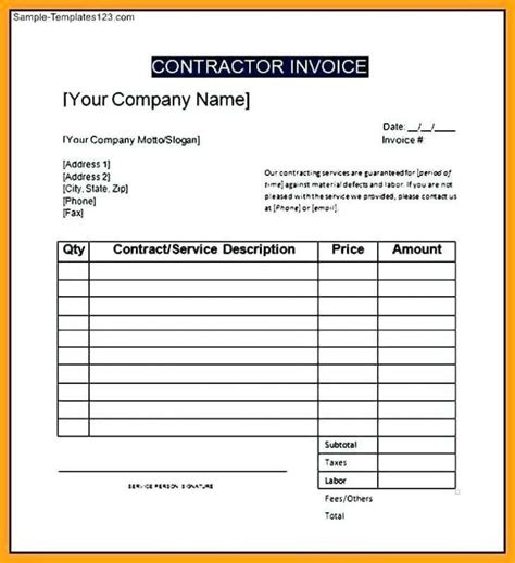 Hourly Contractor Invoice Template Cards Design Templates