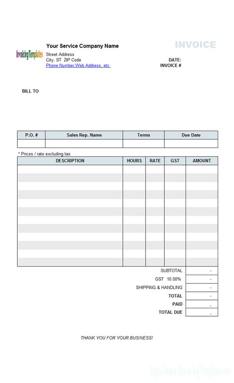 Hourly Invoice Template Doc Cards Design Templates