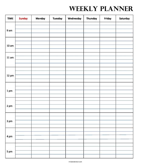 Hourly Weekly Schedule Printable. Hourly Weekly Planner