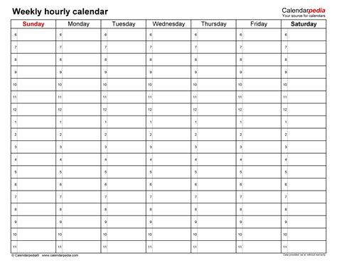 Hourly calendars in Microsoft Word format 20+ templates