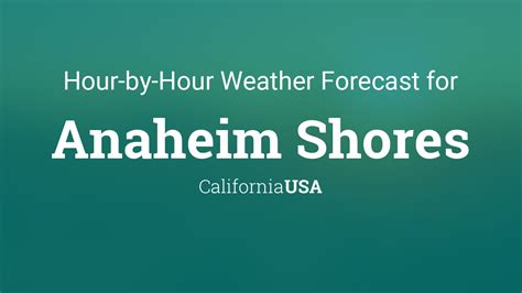 Hourly Weather Forecast for Anaheim, CA, United States - The Weather Channel | Weather.com Hourly Weather - Anaheim, CA, United States As of 01:38 PDT Sunday, October 1 02:00 17° 5%.... 