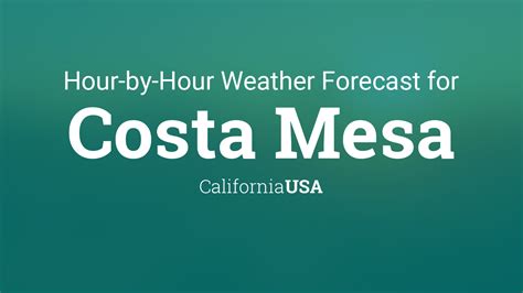 Costa Mesa Weather Forecasts. Weather Underground provides local & long-range weather forecasts, weatherreports, maps & tropical weather conditions for the Costa Mesa area. ... Hourly Forecast for ...