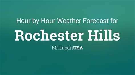 Hourly weather rochester hills mi. Hourly Forecast for Thursday 08/24. Today 08/26. 15 % / 0 in. A mix of clouds and sun during the morning will give way to cloudy skies this afternoon. Slight chance of a rain shower. High around ... 