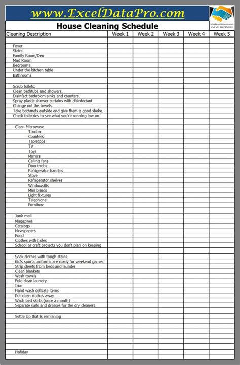 House Cleaning Checklist Excel Excel Templates