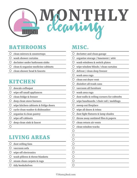 House Cleaning List Printable