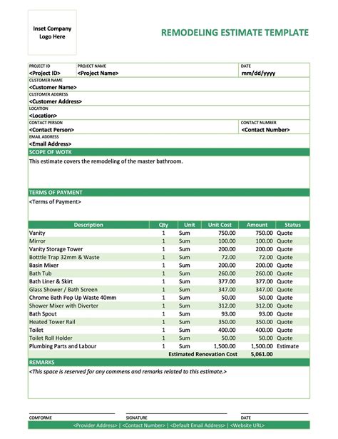 House Construction Estimate Template