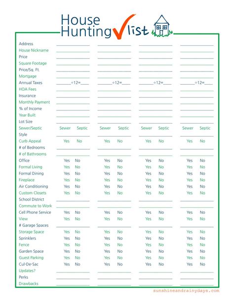 House Hunting Checklist 