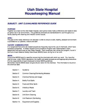Housekeeping manual utah state hospital housekeeping manual. - Guida per la formatura di rulli in acciaio.