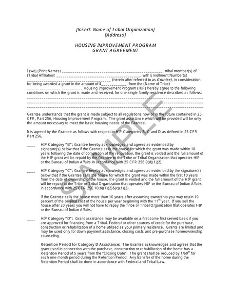 Housing Improvement Program Grant Agreement Sample Download Printable