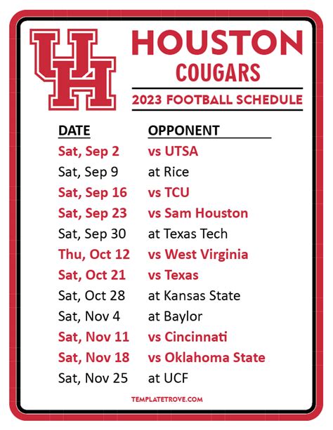 Dates and times (CT) are subject to change. For 2022 Season ticket inquiries, please contact the Houston Ticket Office at 713.Go.Coogs (713.462.6647) or tickets@uh.edu. Score By Period. Team. Period. . 